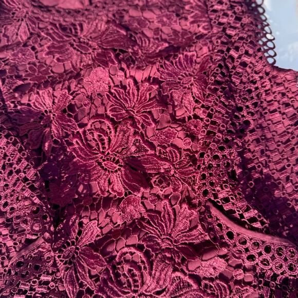 Ted Baker Zania Ruffle Mixed Lace Blouse Maroon Women’s 2 US6 Romantic Coquette - Picture 7 of 16